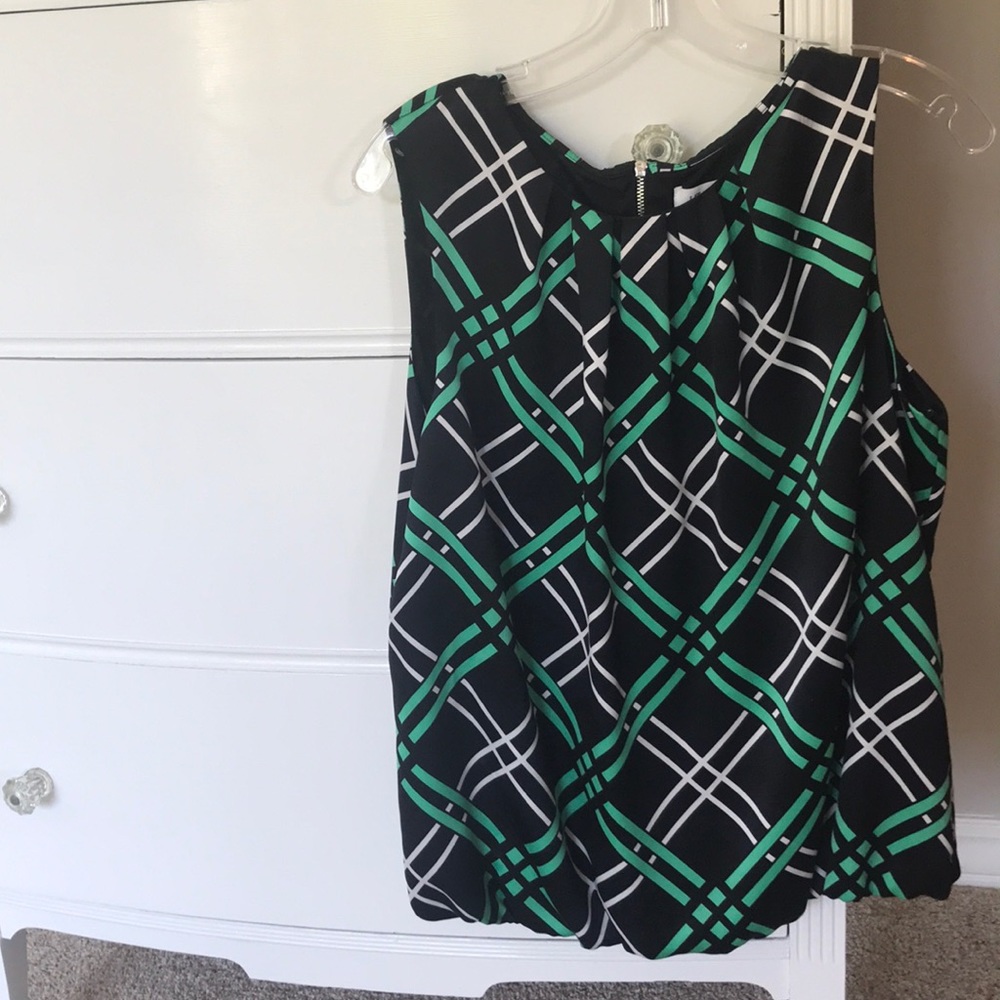 Blue and green sleeveless blouse